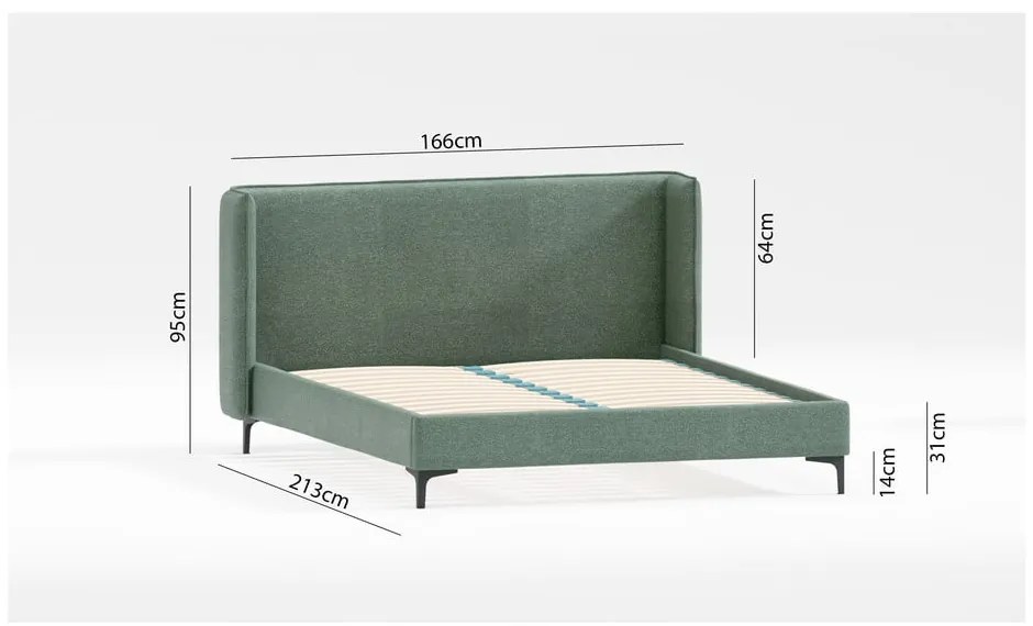 Letto matrimoniale imbottito verde con griglia 160x200 cm Basti - Ropez