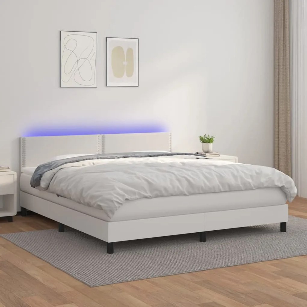 Giroletto Molle Con Materasso E Led Bianco 160x200cm Similpelle /