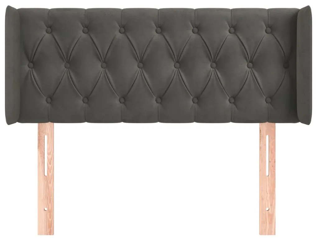 Testiera ad orecchio grigio scuro 103x16x78/88 cm in velluto