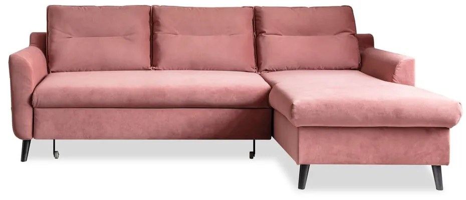 Divano letto angolare in velluto rosa, angolo destro Stylish Stan - Miuform