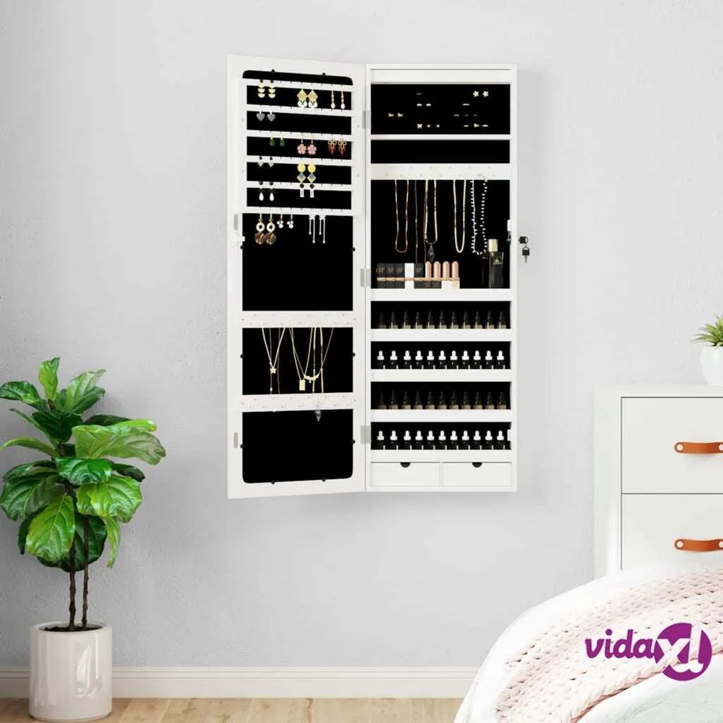 vidaXL Armadio Portagioie a Specchio con Luci LED a Parete Bianco