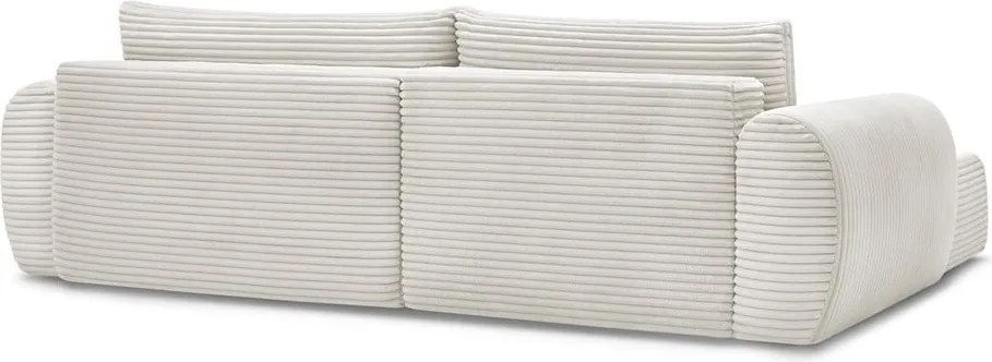 Divano angolare color crema allungabile (con penisola a sinistra) con rivestimento in velluto a coste Lucien – Bobochic Paris