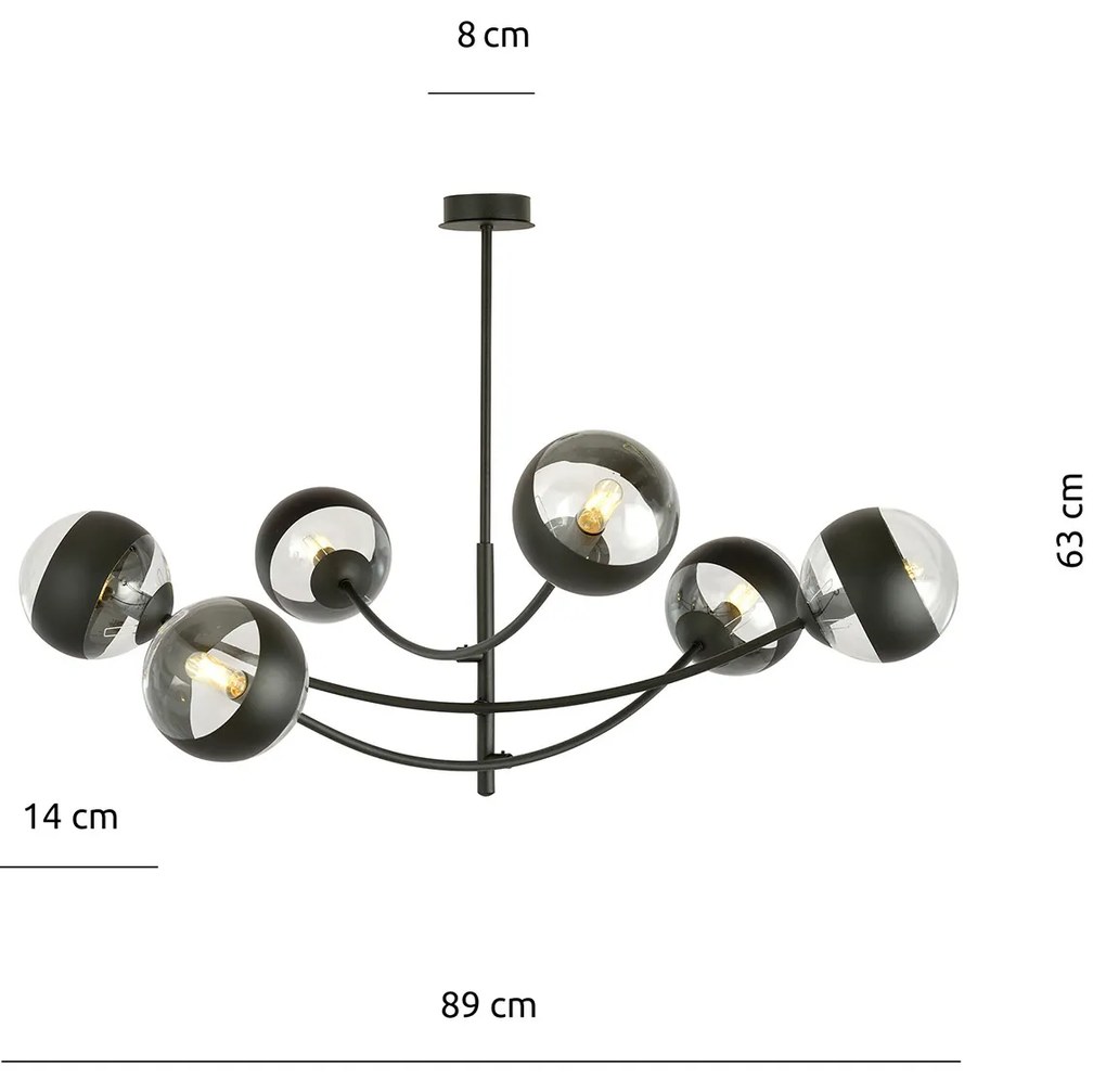 Plafoniera Contemporaneo Oceano Acciaio Nero 6 Luci E14 Ip20
