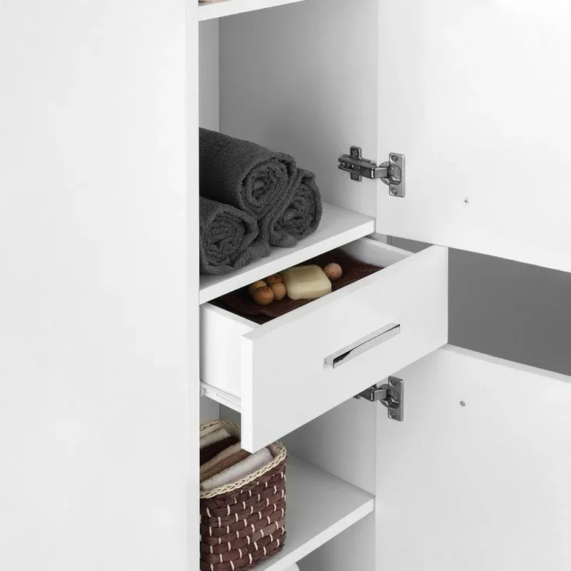 Colonna bagno dappoggio H 153,5 cm bianco con 2 ante e cassetto Desya