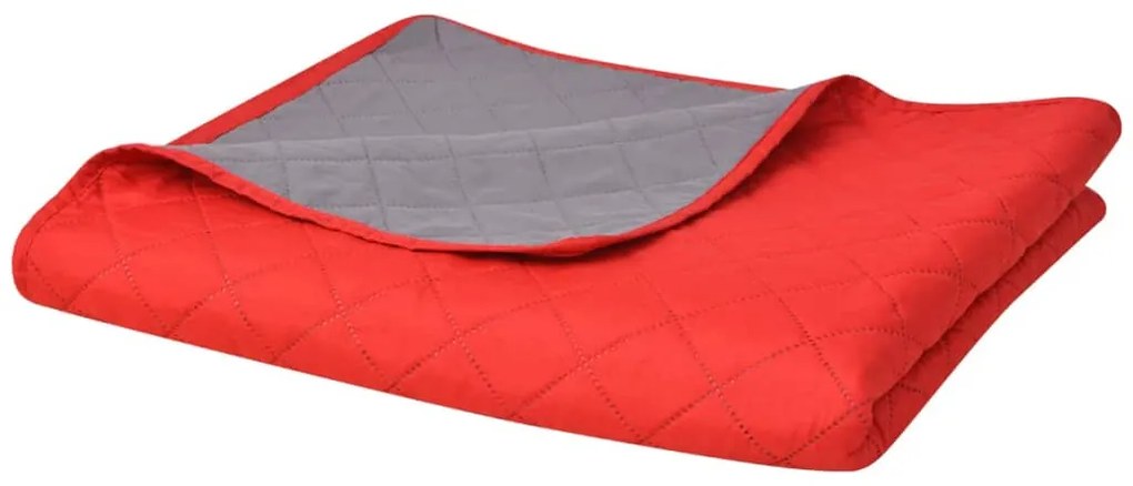 Copriletto Double-face Trapuntato Rosso E Grigio 220x240 Cm /
