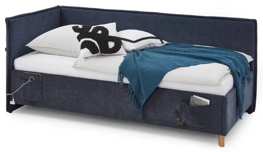 Letto da bambini con sponde blu scuro imbottito con contenitore con rete inclusa 120x200 cm Fun – Meise Möbel