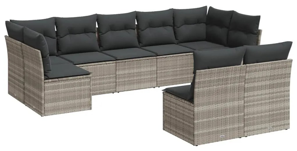 Set divano da giardino 9pz con cuscini grigio chiaro polyrattan