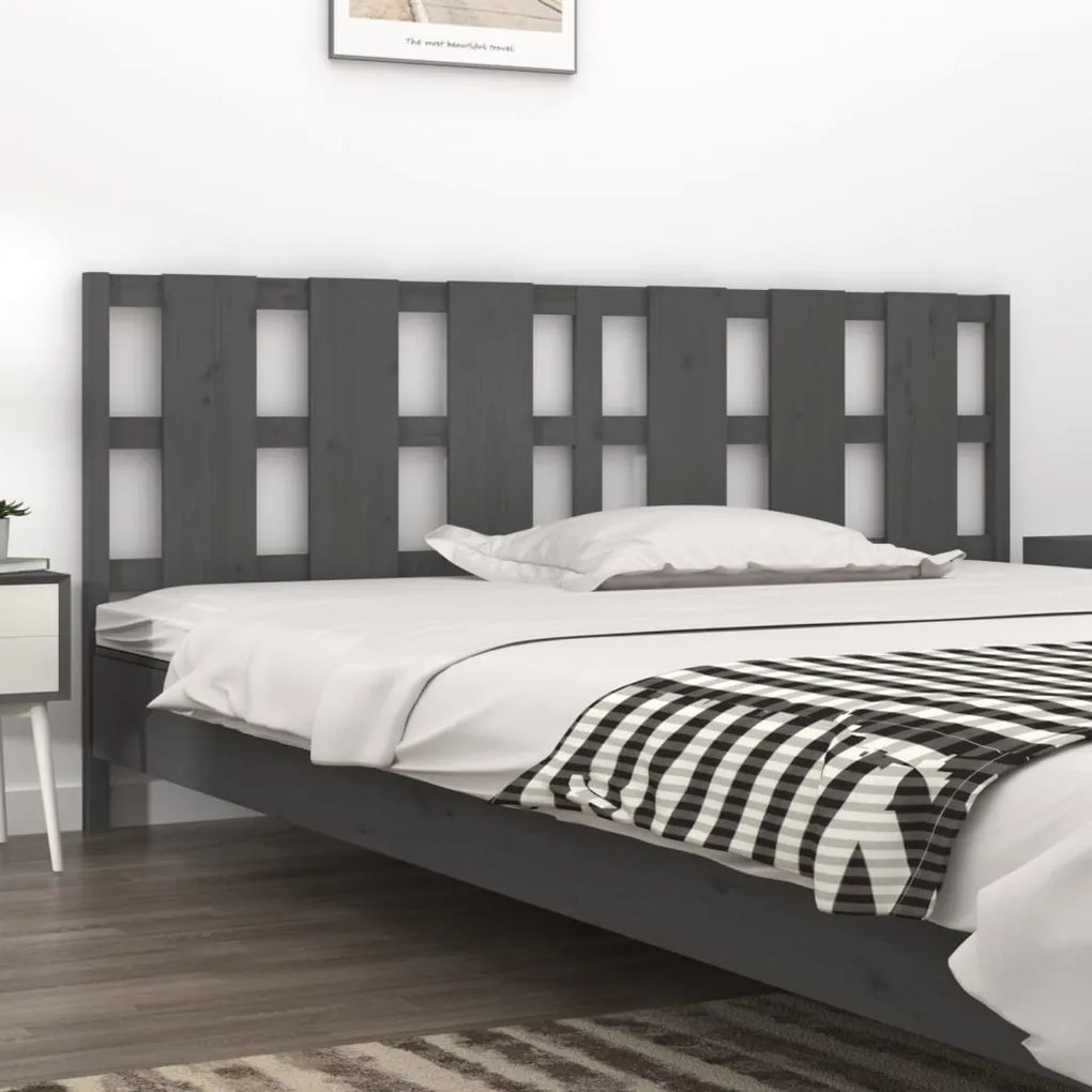 Testiera Per Letto Grigia 205,5x4x100 Cm Legno Massello Di Pino /
