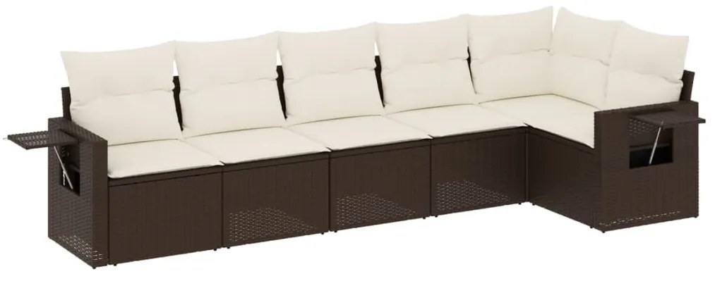 Set divano da giardino 6 pz con cuscini marrone in polyrattan