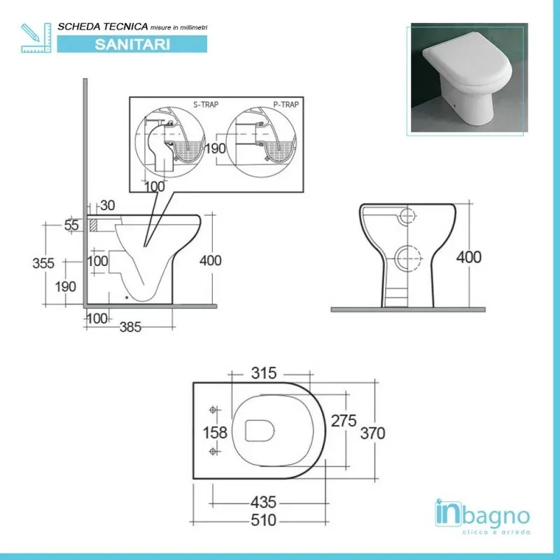 Vaso a terra filomuro Rak serie Compact scarico universale Rimless