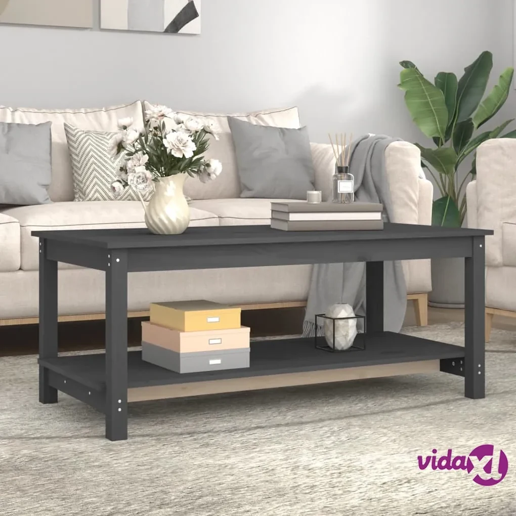 vidaXL Tavolino da Salotto Grigio 110x55x45 cm Legno Massello di