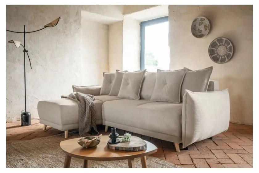 Divano letto angolare in velluto a coste beige (variabile) Lazy Lukka - Miuform