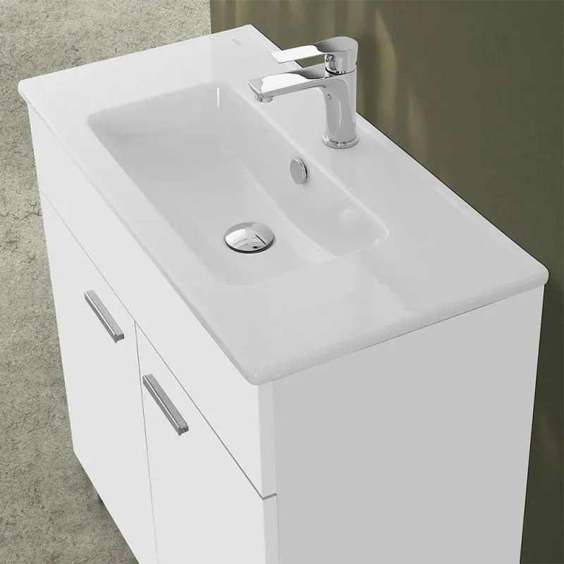 Mobile bagno a terra 80 bianco con lavabo e specchio LED Martha