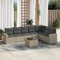 Set Divano da Giardino 8pz con Cuscini Grigio Chiaro Polyrattan 3219052