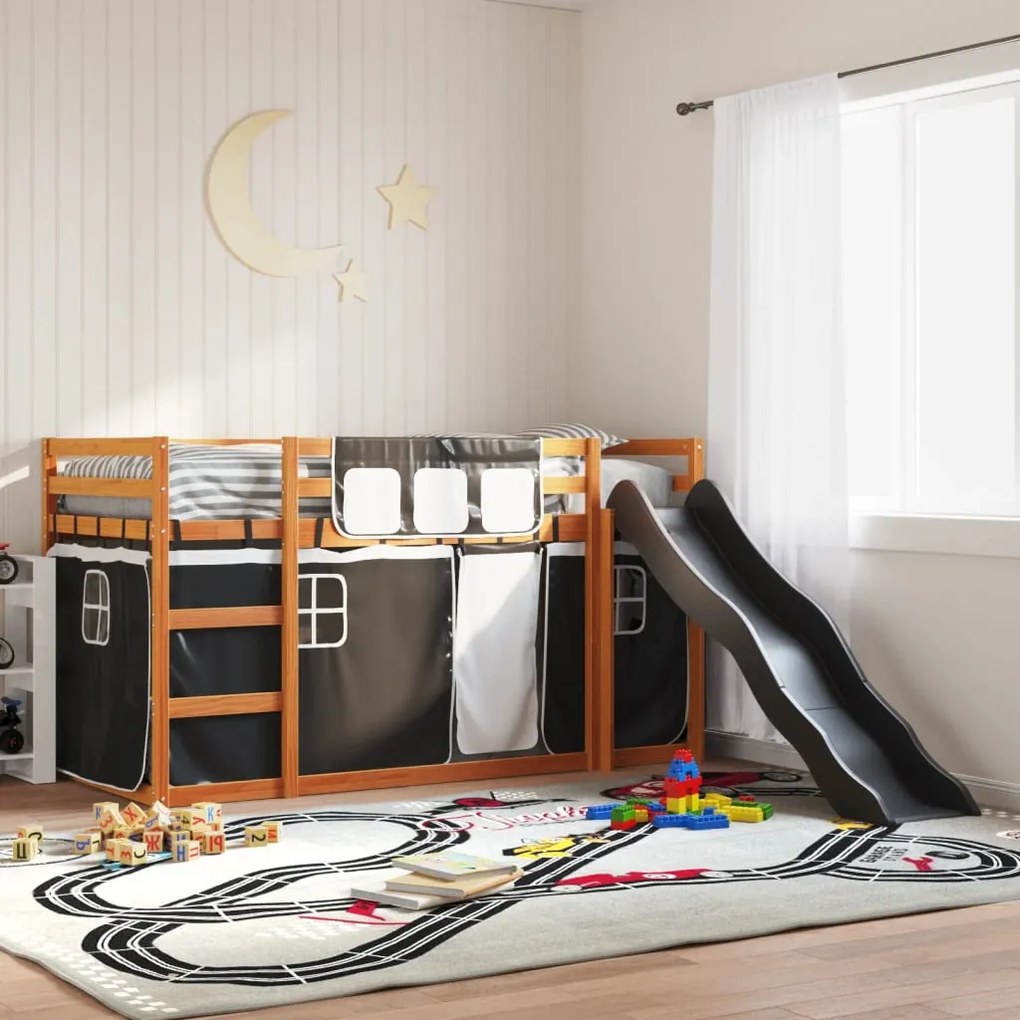 Letto A Castello Con Scivolo E Tende Bianco E Nero 90x200 Cm /