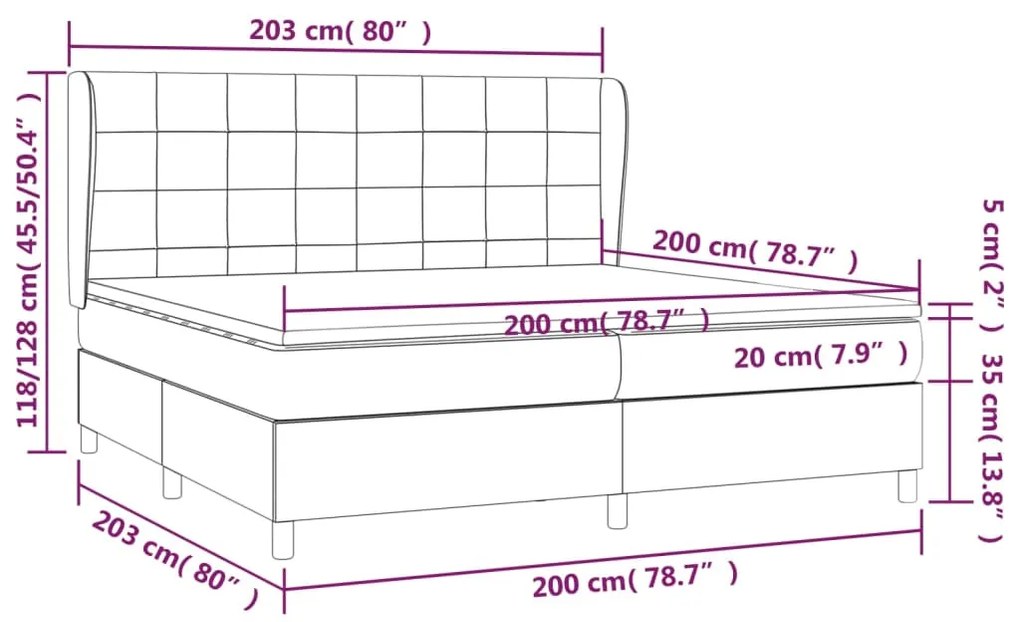 Giroletto a Molle con Materasso Grigio Scuro 200x200 cm Tessuto