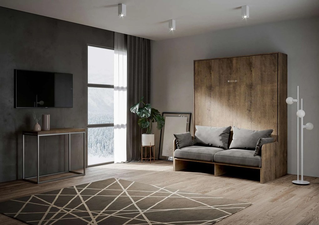 Letto matrimoniale a scomparsa 160 verticale Kentaro Sofà con colonna e pensili, Noce / Colonna / ALESSIA 20