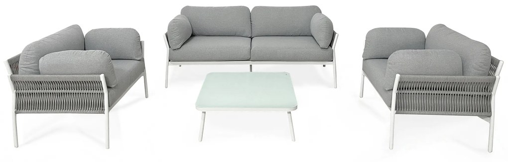 GALASSIA - salotto con struttura in alluminio bianco, rosso o antracite, rivestimento in corda in pvc