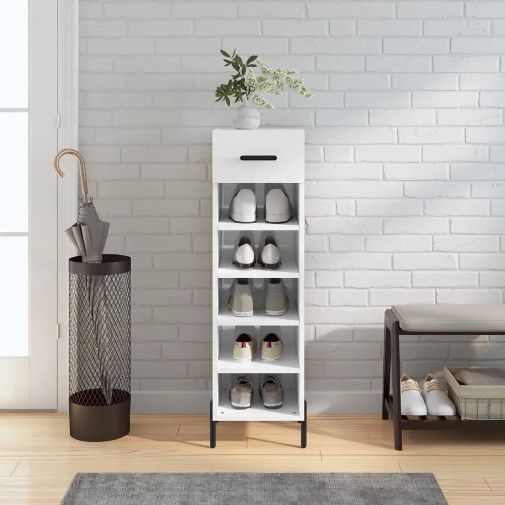 Scarpiera Bianco Lucido 30x35x105 Cm İn Legno Multistrato /