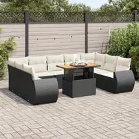 Set Divani da Giardino 10pz con Cuscini in Polyrattan Nero 3327304