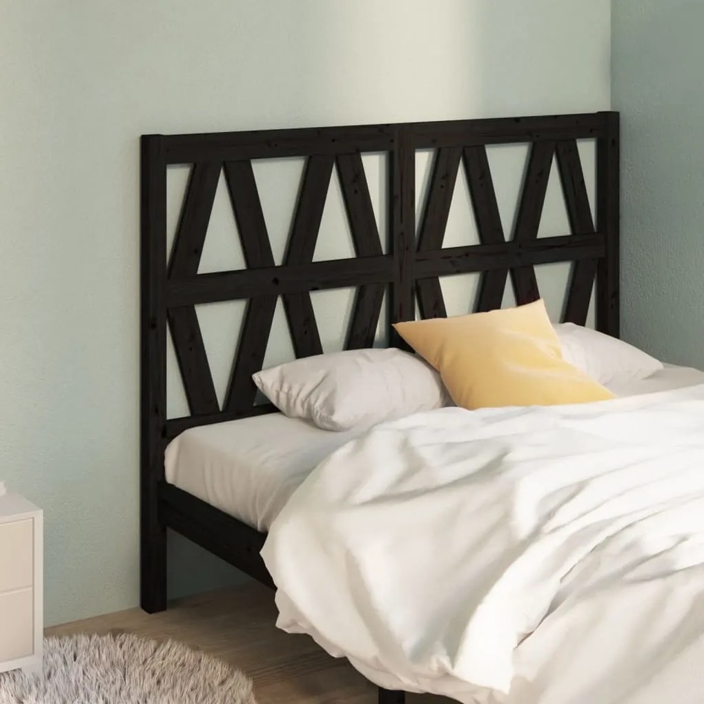Testiera Per Letto Nera 146x4x100 Cm İn Legno Massello Di Pino /