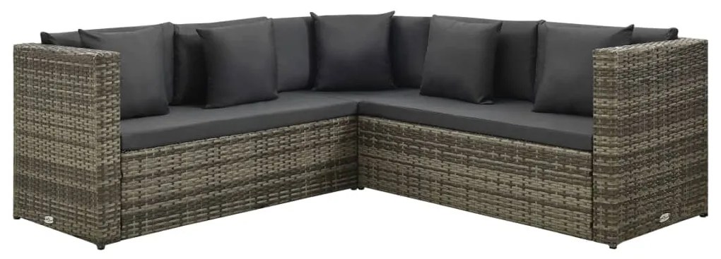 Set Divani da Giardino 4 pz con Cuscini in Polyrattan Grigio