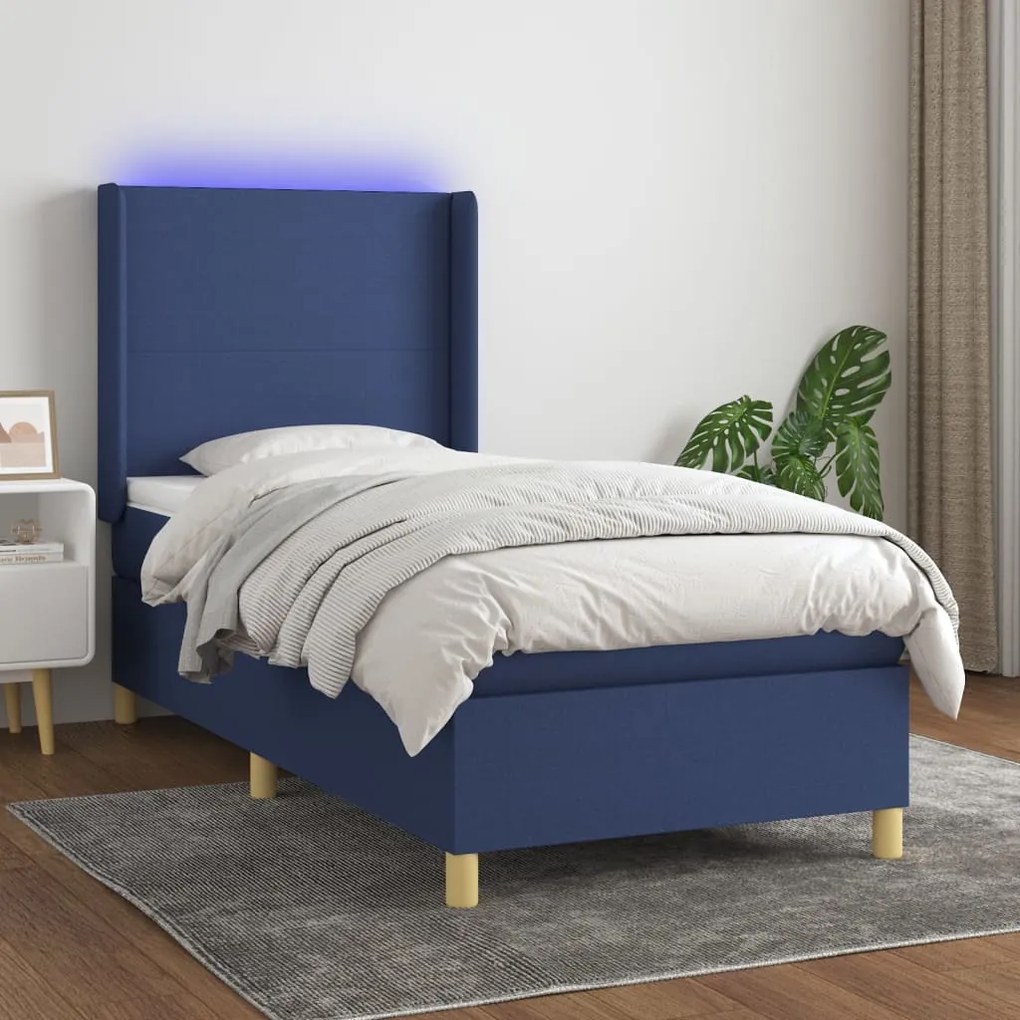 Letto A Molle Con Materasso E Led Blu 100x200cm İn Tessuto /