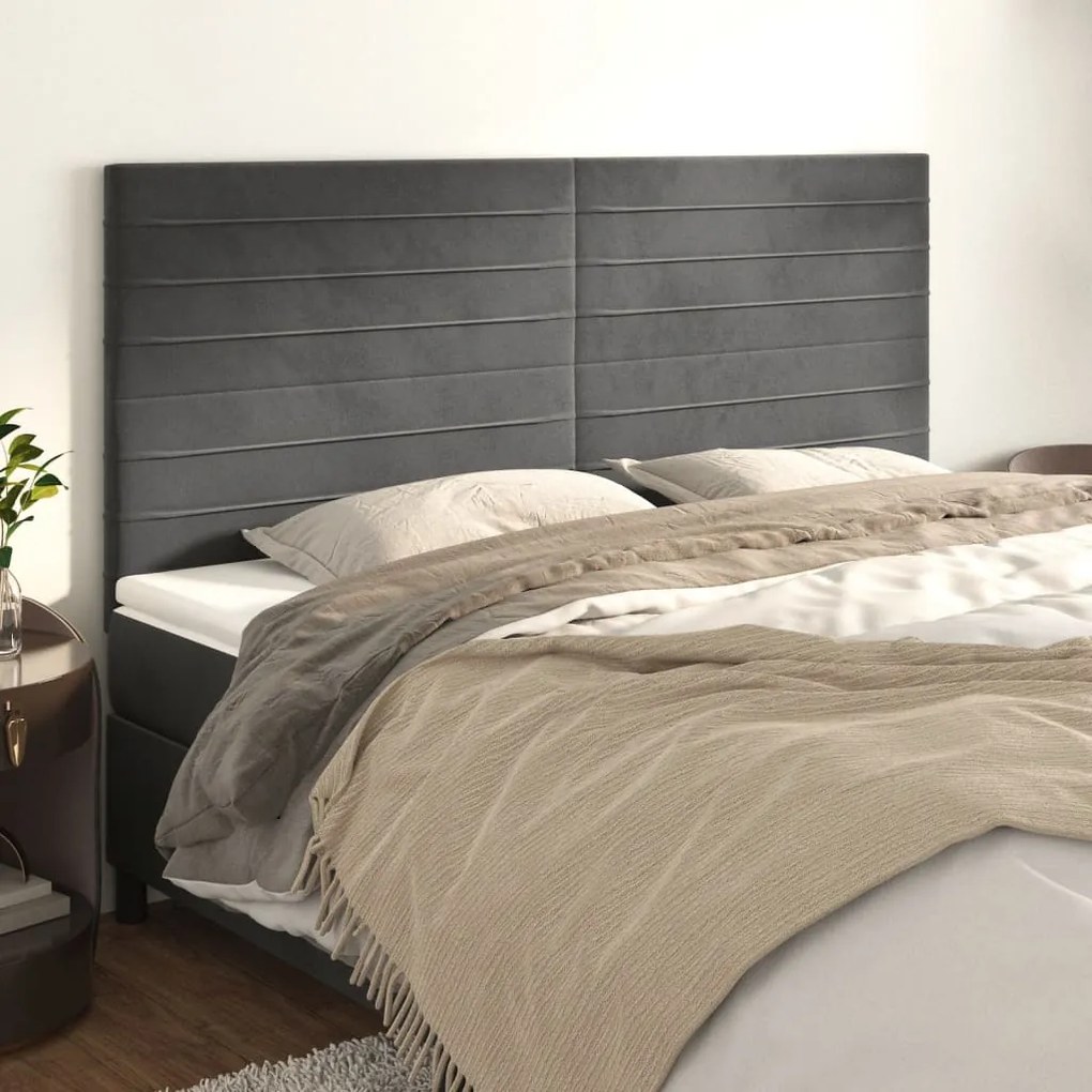 Testiera 4 Pz Grigio Scuro 90x5x78/88 Cm İn Velluto /
