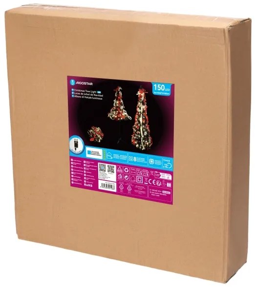 Aigostar - LED Albero di Natale per esterni 150xLED/230V 1,8m IP44 nero, bianco freddo