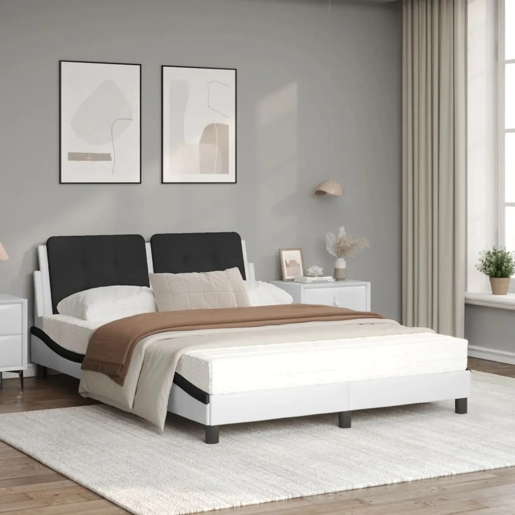 Letto con materasso bianco e nero 140x200 cm in similpelle