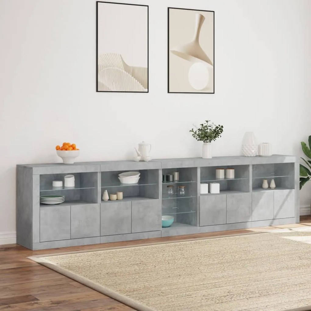 Credenza con luci led grigio cemento 283x37x67 cm