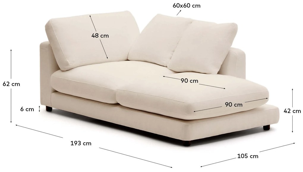 Kave Home - Chaise longue Gala destra beige 193 x 105 cm