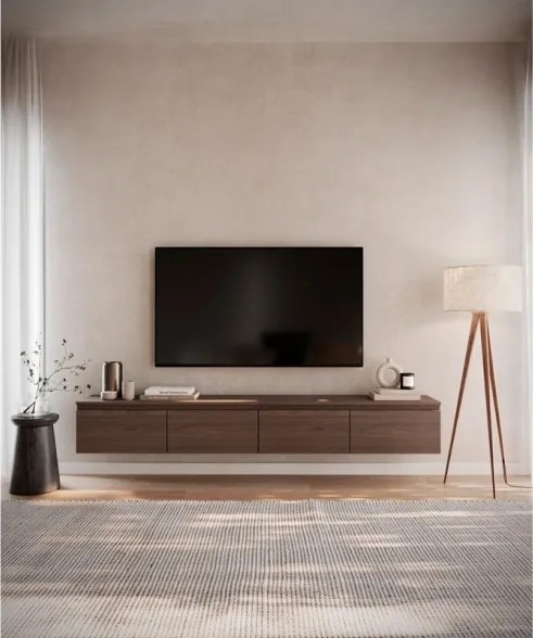 Mobile TV Sospeso 200 cm 4 Ante A Ribalta Noce Scuro Lume