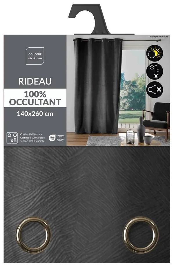Tenda color antracite in velluto 140x260 cm Olympe – douceur d'intérieur