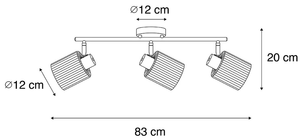 Faretto da soffitto nero con vetro fumé 3 luci orientabili - Laura