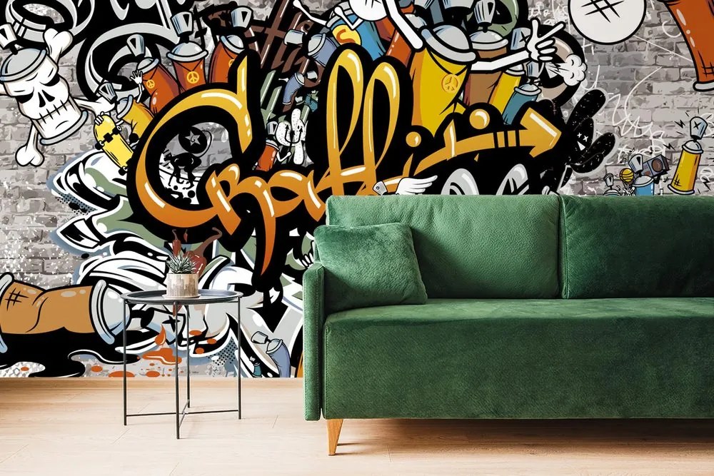 Carta da parati – Graffiti su muro di mattoni