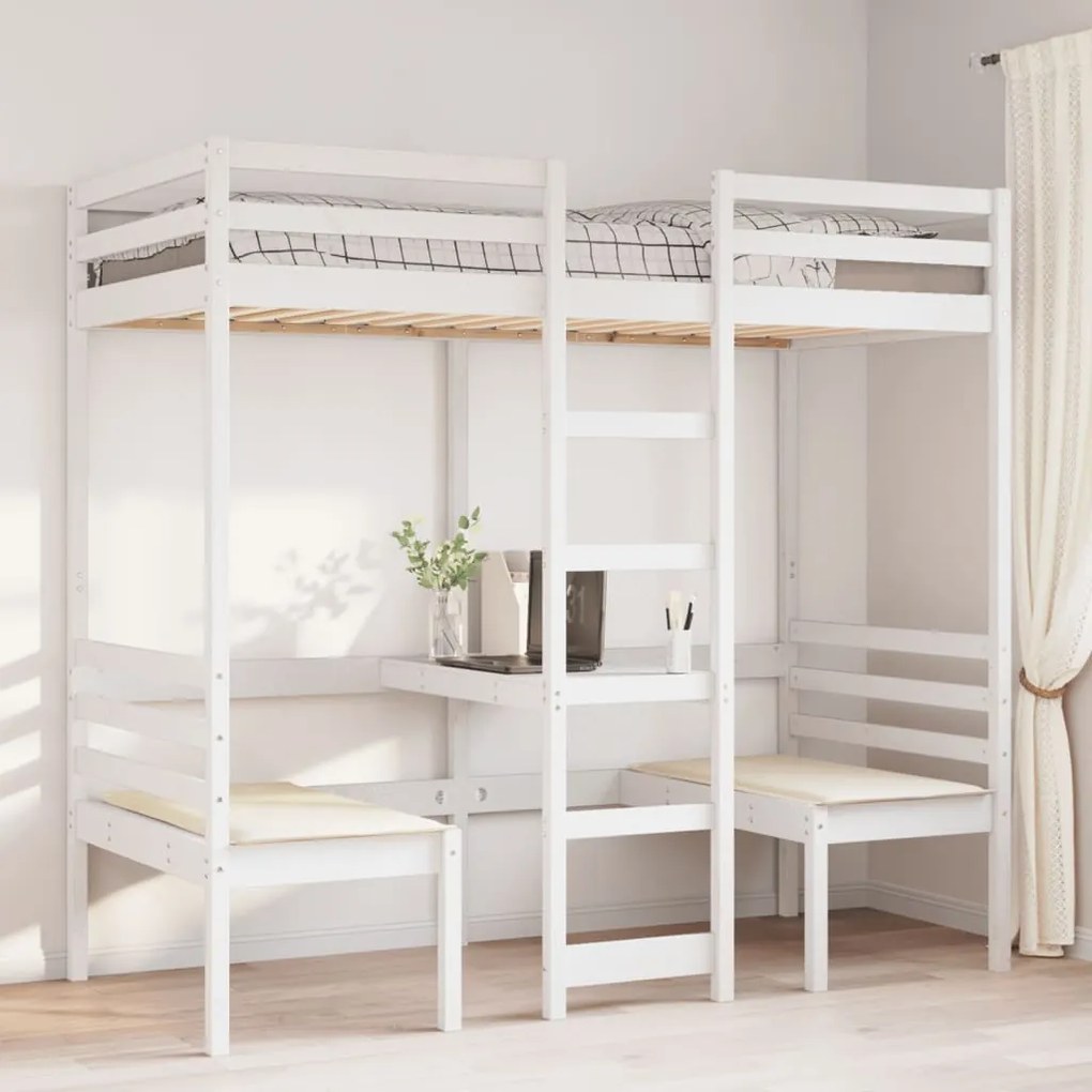 Giroletto soppalco con scrivania e sedie bianco 75x190cm pino