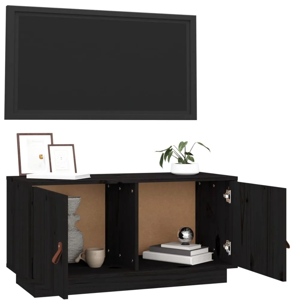 Mobile porta tv nero 80x34x40 cm in legno massello di pino