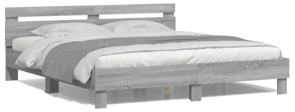 Giroletto Con Testiera E Led Grigio Sonoma 160x200 Cm /