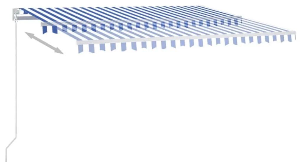 Tenda da Sole Retrattile Manuale con LED 400x300cm Blu e Bianco