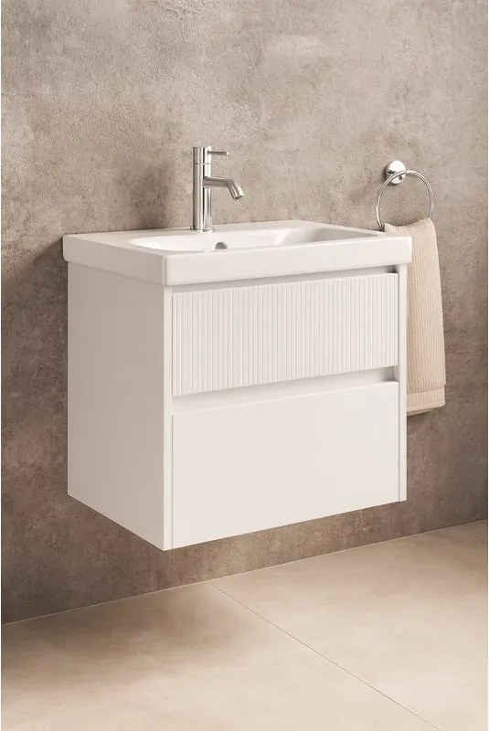 Mobile da bagno sospeso sotto lavabo Niwa 2 cassetti L 59.5 x H 50 x P 45.5 cm bianco laccato opaco cannettato