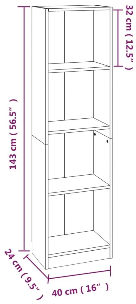 Libreria a 4 Ripiani Rovere Fumo 40x24x143 cm Legno Multistrato