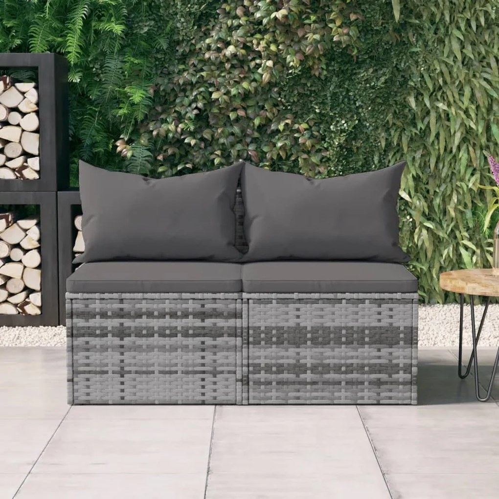 Divani centrali da giardino con cuscini 2pz polyrattan grigio