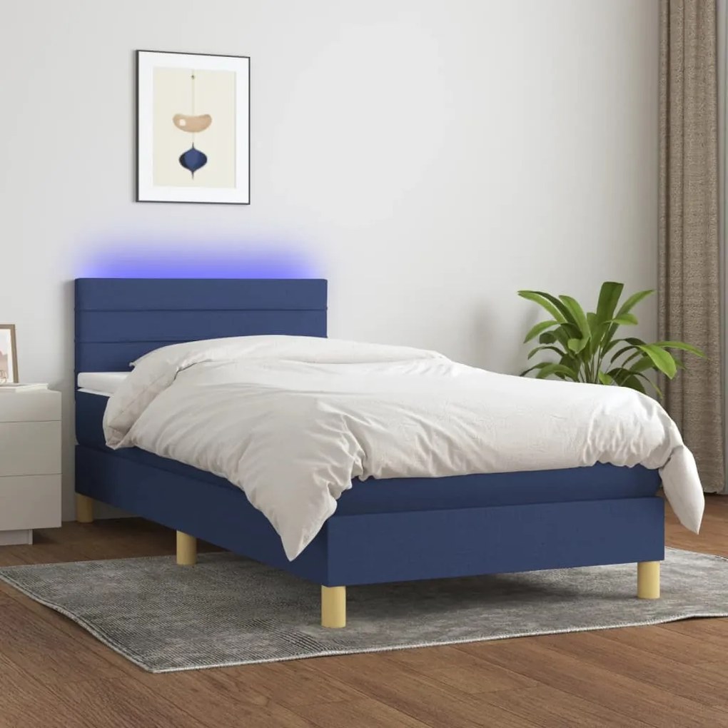 Letto A Molle Con Materasso E Led Blu 100x200cm İn Tessuto /