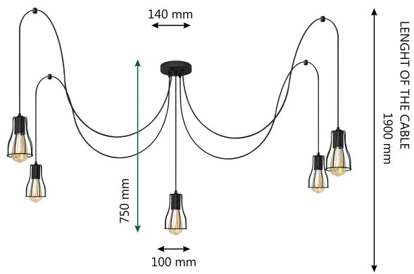 Lampadario a sospensione con filo TUBE 5xE27/15W/230V ragno nero