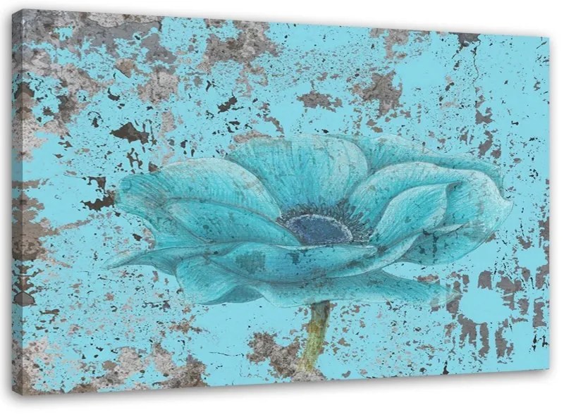 Quadro su tela, Fiore vintage blu  Dimensioni 100x70