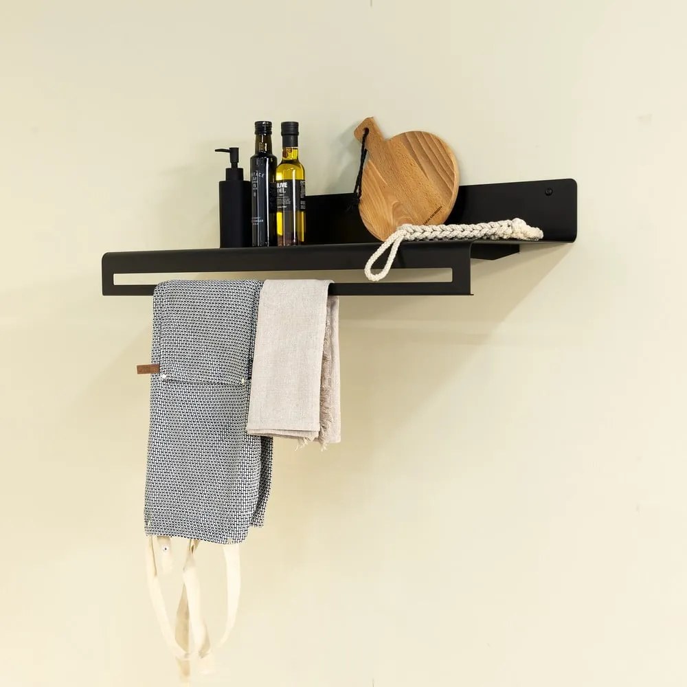 Attaccapanni da parete nero in metallo con scaffale 78 cm Sway – Spinder Design