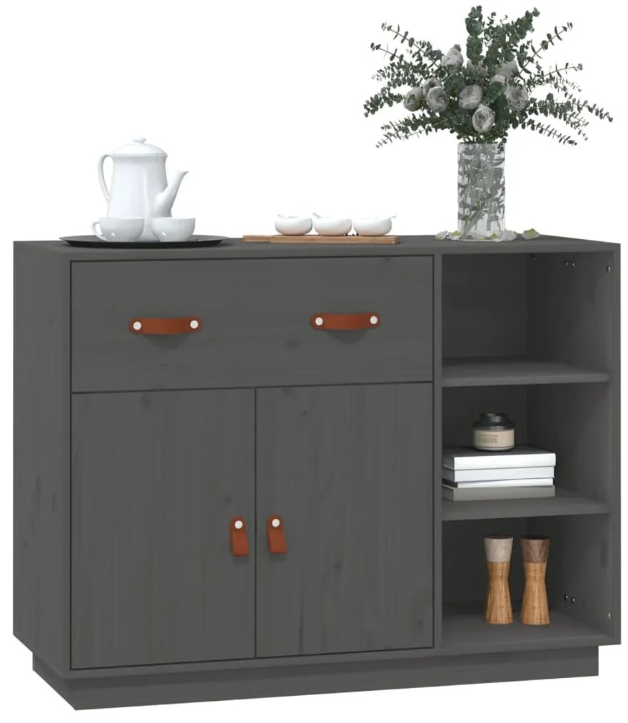 Credenza grigia 98,5x40x75 cm in legno massello di pino