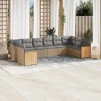 Set Divano da Giardino 10 pz con Cuscini Beige in Polyrattan 3260407