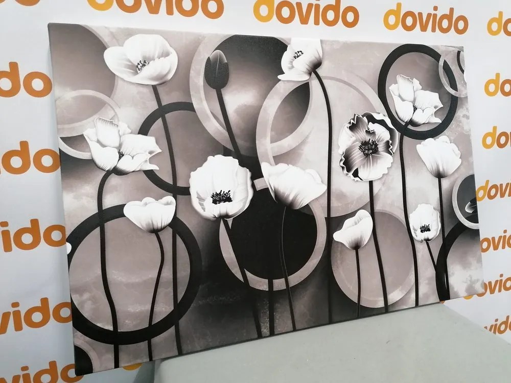 Stampa su tela – Papaveri su sfondo astratto in bianco e nero